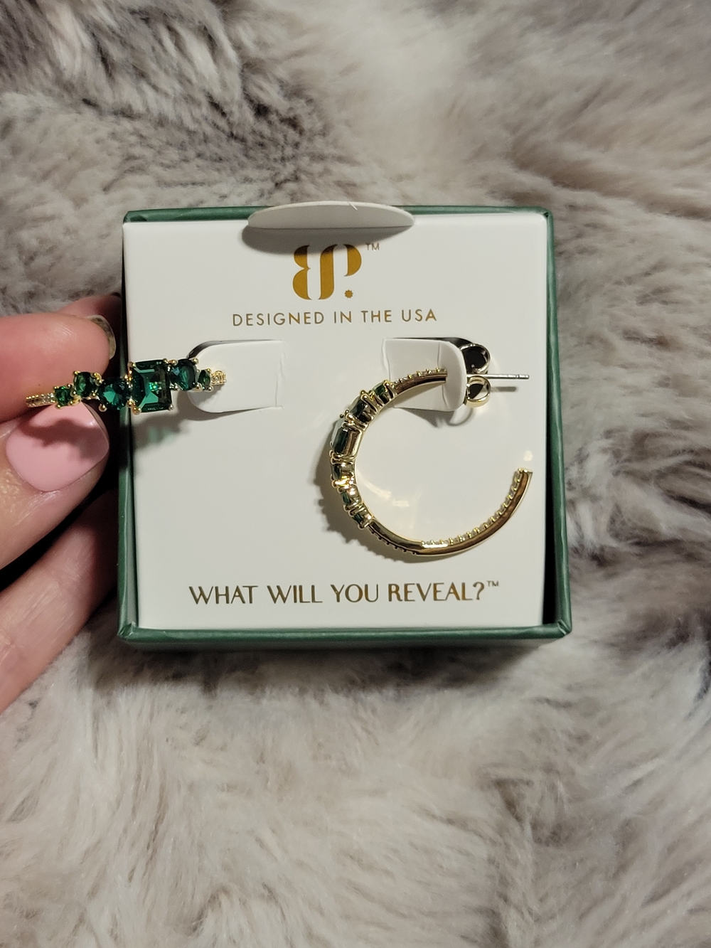 Gold Hoop Earrings with Emerald-Green Baguette Stones